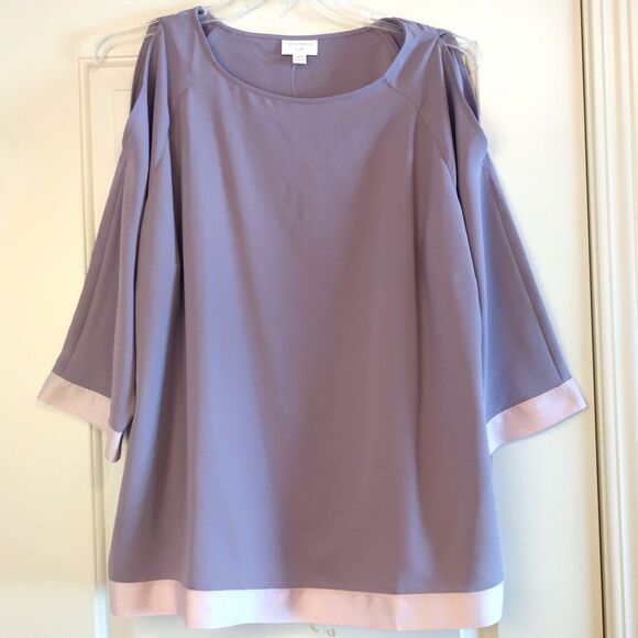 J Jill Christian Siriano Purple Cold Shoulder Top 1XL Lagenlook Minimalist - Picture 1 of 6